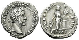 Antoninus Pius, 138-161 Denarius Rome 150-151, AR 20.00 mm., 3.33 g.
Laureate head r. Rev. Pietas standing front, head r., holding hind by the neck w...