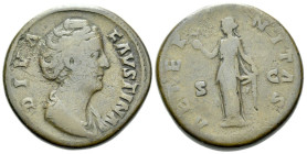 Diva Faustina I Sestertius Rome After 141, Æ 33.00 mm., 28.21 g.
Draped bust r. Rev. Aeternitas standing l., holding Phoenix on globe. RIC A. Pius 11...