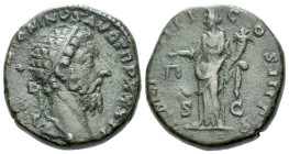 Marcus Aurelius, 161-180 Dupondius Rome 178, Æ 21.00 mm., 12.06 g.
Radiate head r. Rev. Aequitas standing l., holding scales and cornucopia. RIC 1232...