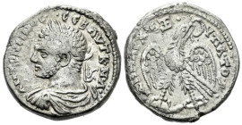 Caracalla, 198-217 Tetradrachm Antiochia circa 213-217, AR 27.00 mm., 13.68 g.
Laureate, draped and cuirassed bust r. Rev. Eagle with spread wings st...