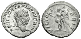 Geta, 209-212 Denarius Rome circa 210-211, AR 18.00 mm., 2.96 g.
Laureate head of Geta r. Rev. Victory standing front, head l., holding wreath in her...