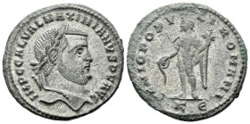 Galerius caesar, 293-305 Follis Cyzicus circa 295-296, Æ 27.00 mm., 9.05 g.
Laureate head r. Rev. Genius standing l., holding patera and cornucopia; ...