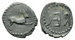 Bruttium, Rhegium Litra circa 480-461, AR 9.00 mm., 0.45 g.
Hare springing r. Rev. REC retrograde. Caltabiano Series II–IV, 113–136. Historia Numorum...