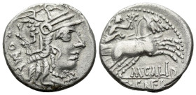 Cn. Fulvius, M. Calidius and Q. Metellus Denarius 117-116, AR 18.00 mm., 3.81 g.
Helmeted head of Roma r.; below chin, X (mark of value). Rev. Victor...