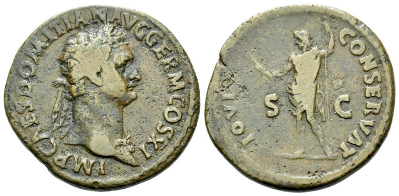 Domitian, 81-96 As Rome c85, Æ 28.00 mm., 10.22 g.
Laureate bust r., wearing ae...