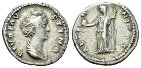 Diva Faustina I Denarius Rome after 141, AR 19.00 mm., 3.66 g.
Draped bust r., hair waved and coiled on top of head. Rev. Aeternitas standing l.,hold...