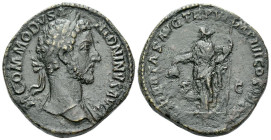 Commodus, 177-192 Sestertius Rome 181, Æ 32.00 mm., 24.59 g.
Laureate bust r., slight drapery. Rev. Libertas standing l., holding pileus and vindicta...