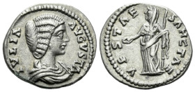 Julia Domna, wife of Septimius Severus Denarius Laodicea circa 196-211, AR 19.00 mm., 2.78 g.
Draped bust r.. Rev. Vesta veiled standing l., holding ...