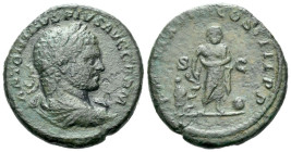 Caracalla, 198-217 As Rome 215, Æ 25.00 mm., 9.42 g.
Laureate, draped, and cuirassed bust r. Rev. Asclepius standing facing, leaning on serpent-entwi...