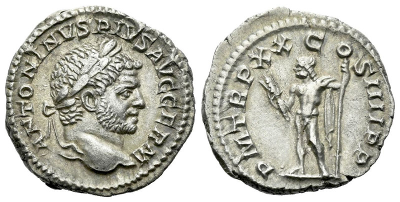 Caracalla, 198-217 Denarius Rome 217, AR 18.00 mm., 2.97 g.
Laureate and bearde...