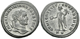 Galerius caesar, 293-305 Follis Cyzicus circa 294-295, Æ 28.00 mm., 10.44 g.
Laureate head r. Rev. Genius standing l., holding patera and cornucopiae...