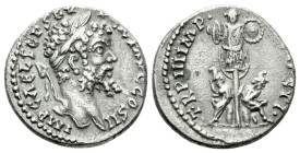 Septimius Severus, 193-211 Denarius Emesa 195, AR 16.00 mm., 2.86 g.
Laureate head r. Rev. Trophy with captives seated to l. and r. at its foot. C 65...