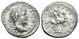 Septimius Severus, 193-211 Denarius Rome 198-200, AR 18.00 mm., 2.59 g.
Laureate head r. Rev. Septimius Severus on horseback r., holding spear in his...