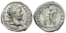 Septimius Severus, 193-211 Denarius Rome circa 200-201, AR 17.00 mm., 3.43 g.
Laureate head r. Rev. Emperor standing l., sacrificing from patera over...