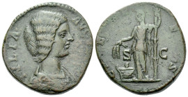 Julia Domna, wife of Septimius Severus Sestertius Rome 200-211, Æ 29.00 mm., 19.96 g.
Draped bust r. Rev. Ceres standing l., holding long torch and g...