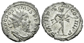 Postumus, 259-268 Antoninianus Treveri mid-late 263, billon 22.00 mm., 3.25 g.
Radiate, draped and cuirassed bust r. Rev. Mars advancing r., holding ...