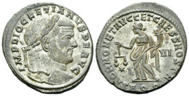 Diocletian, 284-305 Follis Aquileia 302-303, Æ 28.00 mm., 10.25 g.
Laureate head r. Rev. Moneta standing front, head l., holding scales in her r. han...
