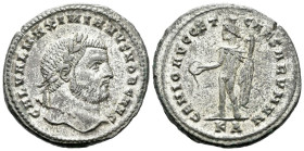 Galerius caesar, 293-305 Follis Cyzicus circa 297-299, Æ 27.00 mm., 10.29 g.
Laureate head r. Rev. Genius standing l., holding patera and cornucopiae...