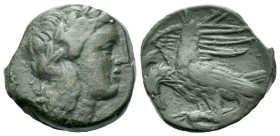 Sicily, Agrigentum Bronze circa 287-279, Æ 18.00 mm., 4.90 g.
Laureate head of Apollo r. Rev. Eagles flying l., holding hare. Calciati 125.

Very f...
