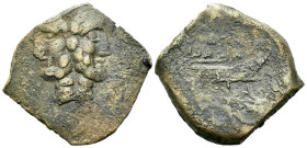 C. Licinius L.f. Macer. As circa 84, Æ 30.50 mm., 12.30 g.
Laureate head of Janus; above, mark of value. Rev. Prow r., upon which stands male figure,...