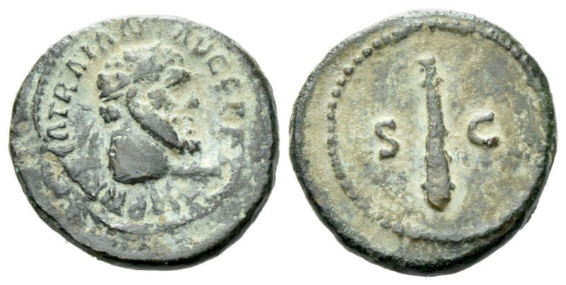 Trajan, 98-117 Quadrans circa 98-117, Æ 16.00 mm., 2.49 g.
Diademed bust of Her...