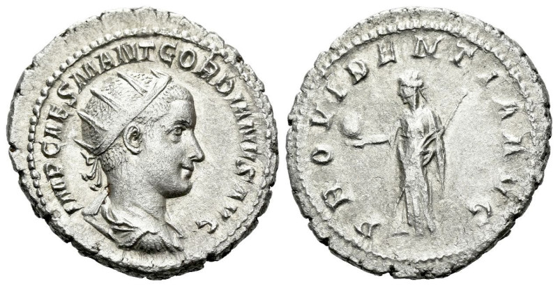 Gordian III, 238-244 Antoninianus Rome 238, AR 23.00 mm., 4.28 g.
Radiate, drap...