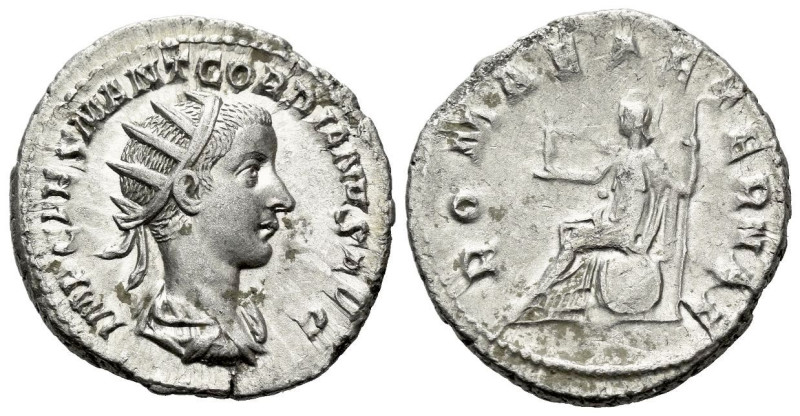 Gordian III, 238-244 Antoninianus Rome 241, AR 22.00 mm., 4.24 g.
Radiate, drap...