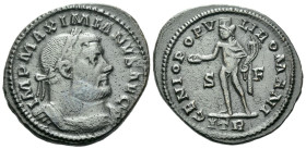 Maximianus Herculius, first reign 286-305 Follis Treveri circa 302-303, Æ 30.00 mm., 10.27 g.
Laureate and cuirassed bust r. Rev. The Genius of the R...
