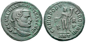 Galerius caesar, 293-305 Follis Antiochia circa 300-301, Æ 27.00 mm., 9.69 g.
Laureate head r. Rev. Genius standing l., holding patera and cornucopia...