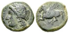 Sicily, Syracuse Bronze circa 344-317, Æ 18.00 mm., 4.84 g.
Laureate head of Apollo l. Rev. Pegasus flying l.; monogram below. Calciati 85. SNG ANS 6...