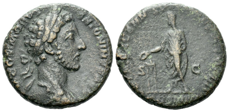 Commodus, 177-192 As Rome 182, Æ 23.00 mm., 9.93 g.
Laureate head r. Rev. Veile...