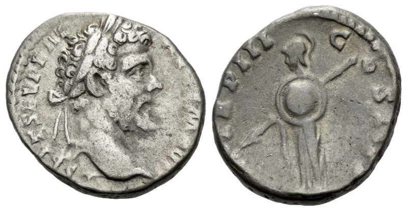 Septimius Severus, 193-211 Denarius Rome 195, AR 16.00 mm., 3.65 g.
Laureate he...