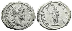 Septimius Severus, 193-211 Denarius Rome circa 202-210, AR 20.00 mm., 3.49 g.
Laureate head r. Rev. Septimius veiled, standing l., holding branch and...