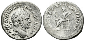 Caracalla, 198-217 Denarius Rome 214, AR 18.00 mm., 3.40 g.
Laureate head r. Rev. Apollo seated l., holding branch and resting on lyre. RIC 238A.

...