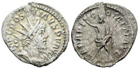 Postumus, 259-268 Antoninianus Treveri 266-267, billon 21.00 mm., 2.89 g.
Radiate, draped and cuirassed bust r. Rev. Serapis standing l., raising han...