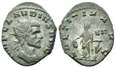 Claudius II Gothicus, 268-270 Antoninianus Rome 270, billon 18.00 mm., 3.02 g.
Radiate and cuirassed bust r. Rev. Laetitia standing facing, head l., ...