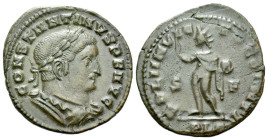 Constantine I, 307-337 Follis Lugdunum 314-315, Æ 23.00 mm., 3.95 g.
Laureate, draped and cuirassed bust r. Rev. Sol standing l., holding globe and r...