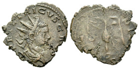 Tetricus II caesar, 270-273 Antoninianus Mint II 272-273, Æ 19.00 mm., 2.29 g.
Radiate, draped and cuirassed bust r. Rev. Pontifical implements. C 48...