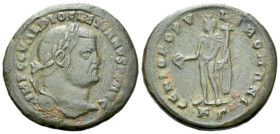Diocletian, 284-305 Follis Cyzicus circa 297-299, Æ 27.00 mm., 10.22 g.
Laureate head r. Rev. Genius standing l., holding patera and cornucopiae; in ...