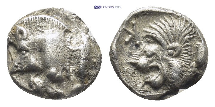 MYSIA. Kyzikos. (Circa 450-400 BC). AR Obol. (9mm, 0.86 g) Obv: Forepart of boar...
