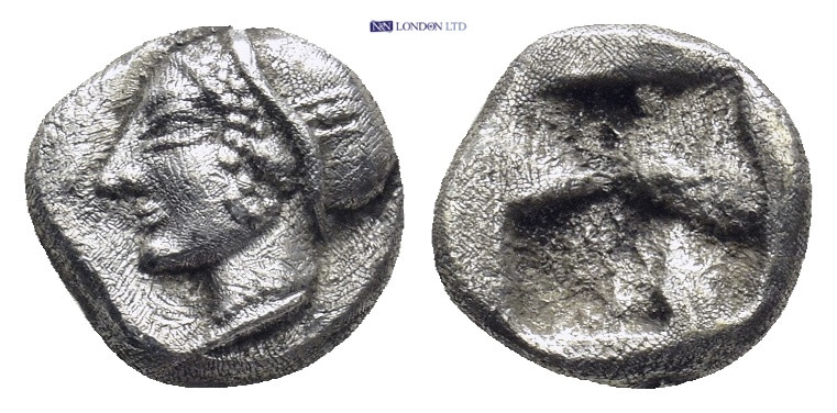 IONIA. Phokaia. (Circa 521-478 BC). AR Diobol. (9mm, 1.2 g) Obv: Archaic female ...