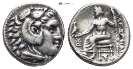 Kingdom of Macedon. Alexander III, "The Great". Drachm. (15mm, 4.24 g) 324/3 a.C. Sardes. Struck under Menander. Anv.: Heracles' head to right coated ...