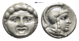 PISIDIA.Selge.Circa 350-300 BC.AR obol. (9mm, 1.0 g) head of Gorgoneion/head of Athena.