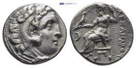Kings of Macedon, Alexander III “the Great” (336-323 BC), Drachm, Kolophon, c. 301/0-300/299, (3.7g, 15mm). Head of Herakles right, wearing lion skin ...
