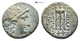Seleukid Kingdom of Syria, Antiochos II Theos (261-246 BC), Sardeis, AE (Bronze, 4.2 g, 16 mm). Obv: Laureate head of Apollo right. Rev: ΒΑΣΙΛΕΩΣ - ΑΝ...