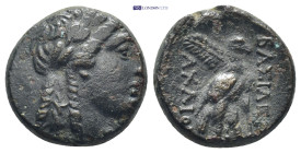 Seleukid Kings of Syria, Achaios (Usurper, 220-214 BC) AE (Bronze, 5.6 g, 16mm) Sardes. Obv: Laureate head of Apollo right, hair in formal curls Rev: ...