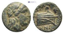 Caria, Knidos, c. 250-210 BC. Æ (10mm, 0.8 g). Laureate head of Apollo r. R/ Prow r.