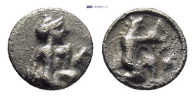 CILICIA, Uncertain. 4th century BC. AR Obol (7mm, 0.36 g). Female kneeling right, playing with [astragaloi] / Archer kneeling right, drawing bow; unce...
