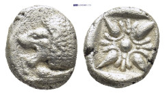 IONIA, Miletos. ca. 500 BC. AR Diobol (10mm, 1.07 g) Forepart of lion Rev.Starlike floral ornament in shallow incuse square.