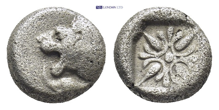 IONIA, Miletos. ca. 500 BC. AR Diobol (10mm, 1.09 g) Forepart of lion Rev.Starli...